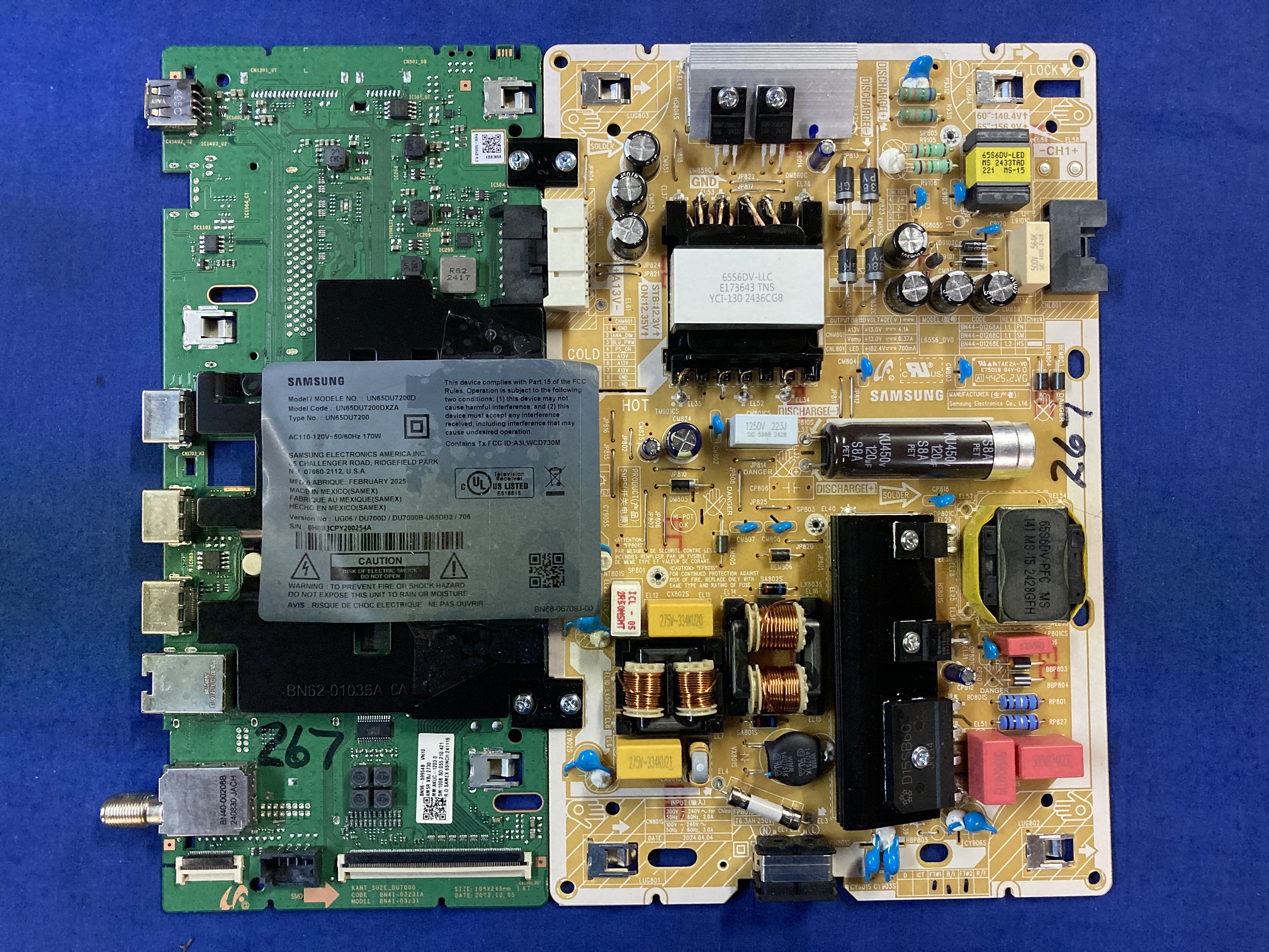 SAMSUNG UN65DU7200DXZA UG06 MAIN / POWER SUPPLY BN96-59954B / BN44-01268E